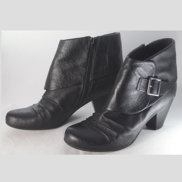 Kelly & Katie Shoes - Kelly & Katie Black Leather Zip Bootie W/ Buckle